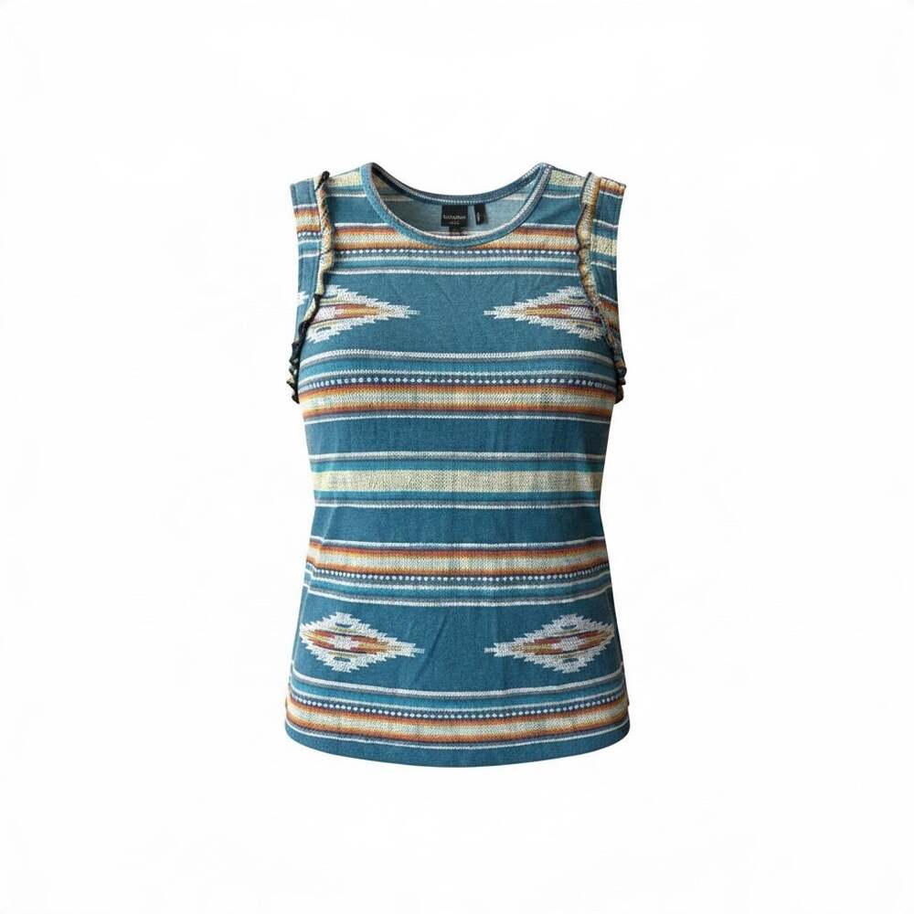 Cruel Denim Aztec Ruffle Shoulder Top - Women's Medium